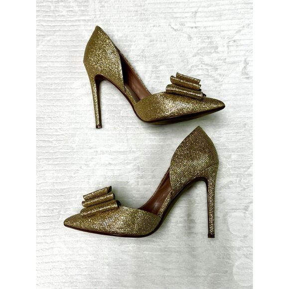 BETSEY JOHNSON Prince d'Orsay Pointed Toe Glitter Heels, Gold, Sz 8.5M - Picture 6 of 13